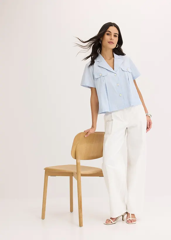 Kortarmet bluse i bomullspoplin, bonprix