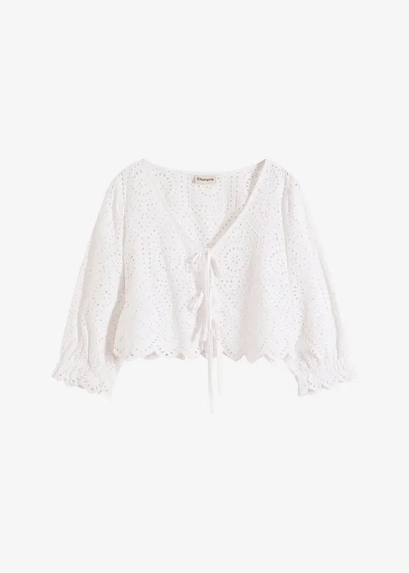 Bluse med hullbroderi og puffermer, bonprix