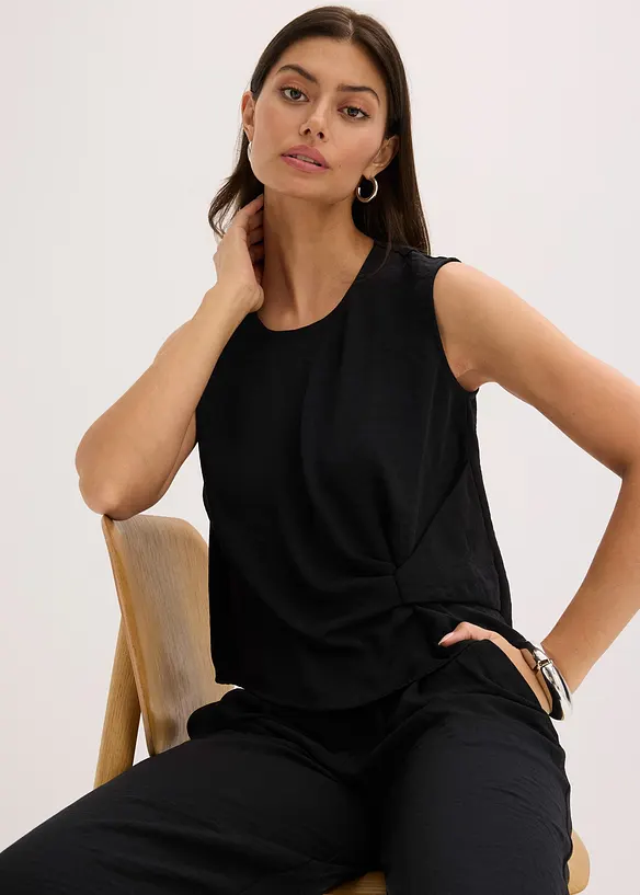 Ermeløs bluse med knute, bonprix