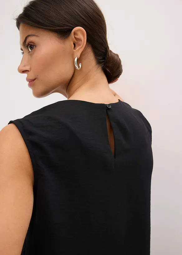 Ermeløs bluse med knute, bonprix