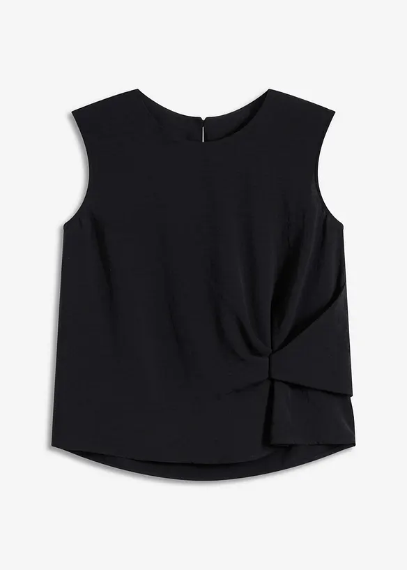 Ermeløs bluse med knute, bonprix