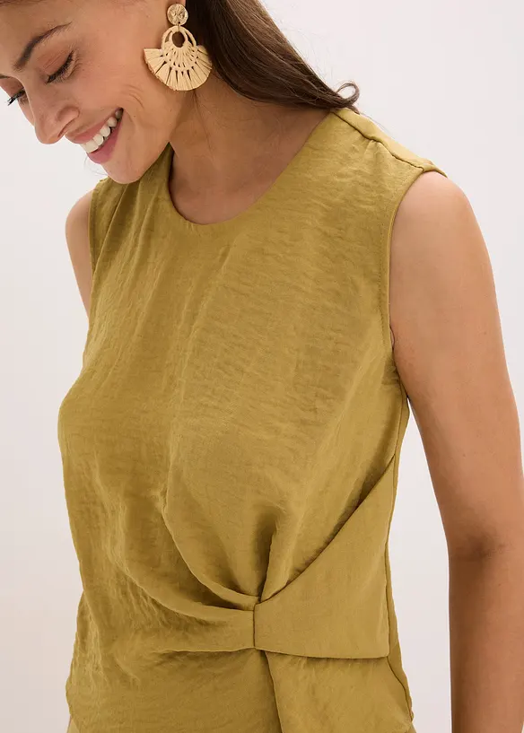 Ermeløs bluse med knute, bonprix