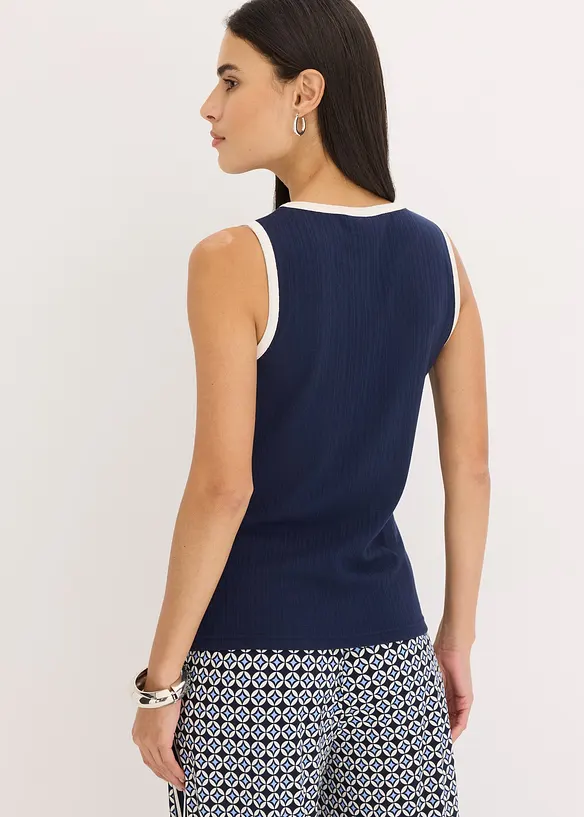 Ermel&oslash;s jerseytopp med kontrastfargede kanter i halsen og ermehullet, bonprix