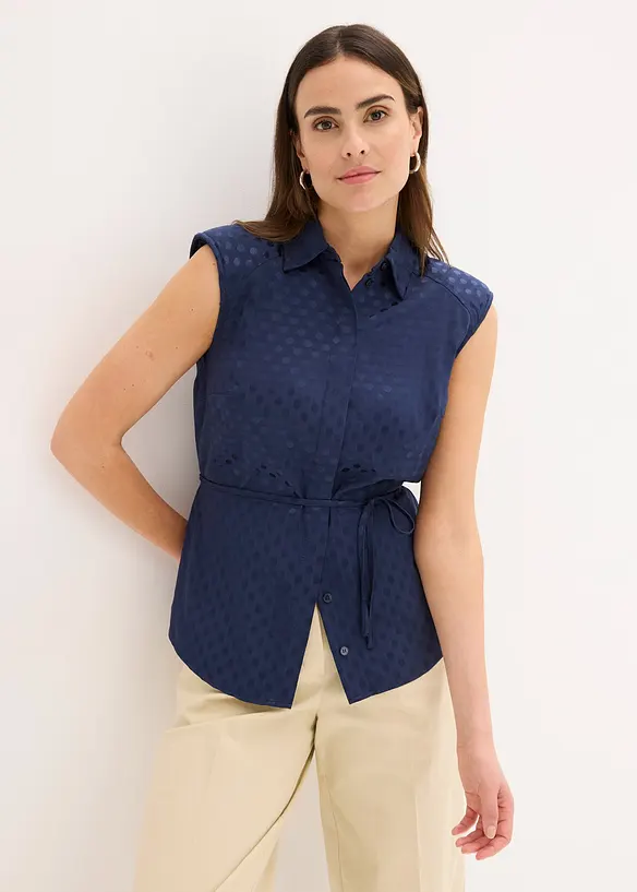 Satengbluse med knyting, bonprix