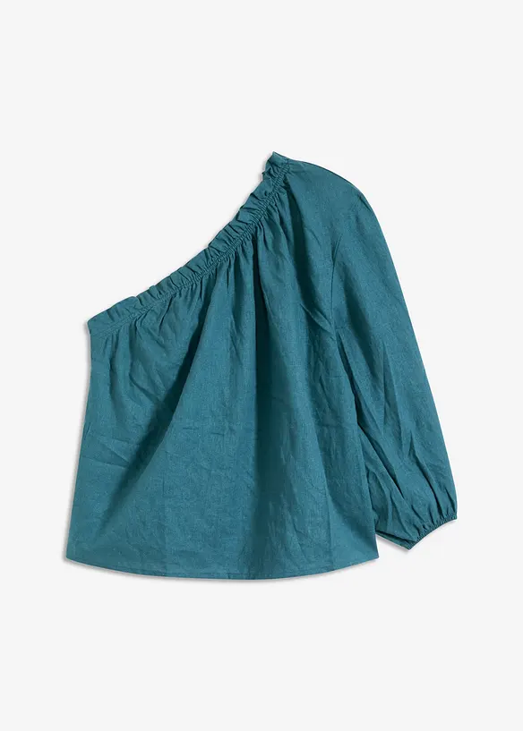 One shoulder-bluse med lin, bonprix