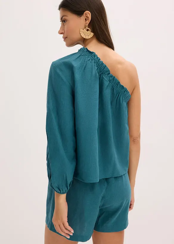 One shoulder-bluse med lin, bonprix