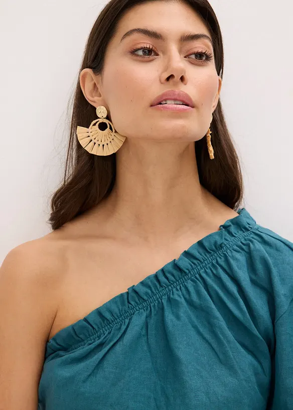 One shoulder-bluse med lin, bonprix