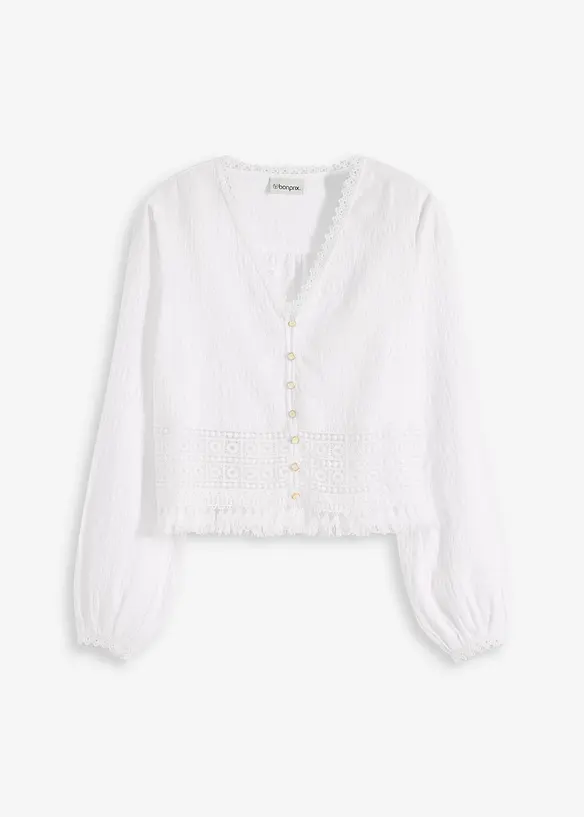 Bluse med crochet-innfelling og frynser, bonprix
