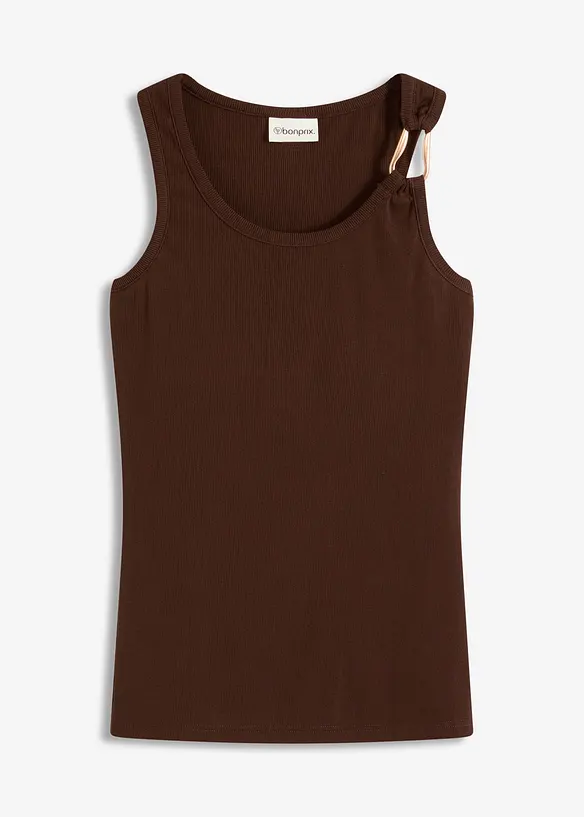 Ribbet topp med pyntespenne i hamret materiale, bonprix