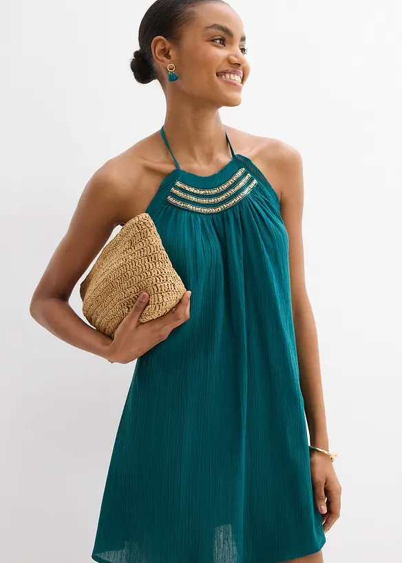 Stroppekjole av krinklet materiale med struktur, bonprix