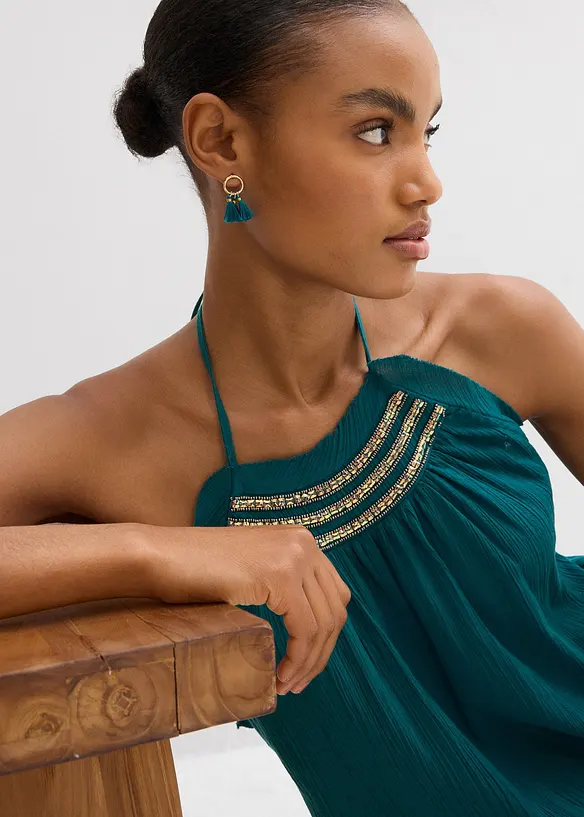 Stroppekjole av krinklet materiale med struktur, bonprix