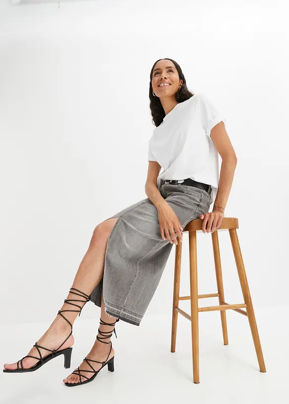 Jeansskjørt med splitt, bonprix
