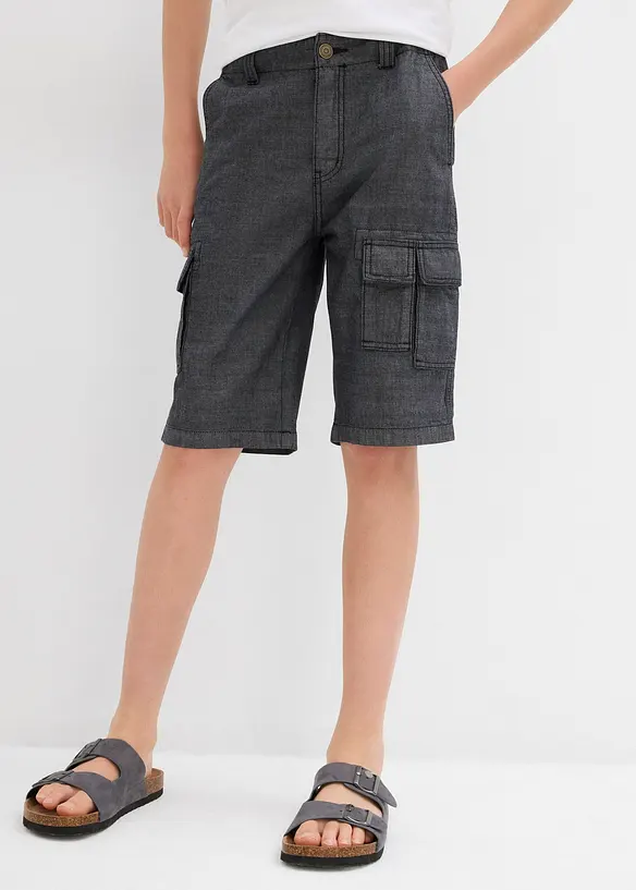 Lang cargoshorts i Chambray-materiale, Regular Fit, bonprix
