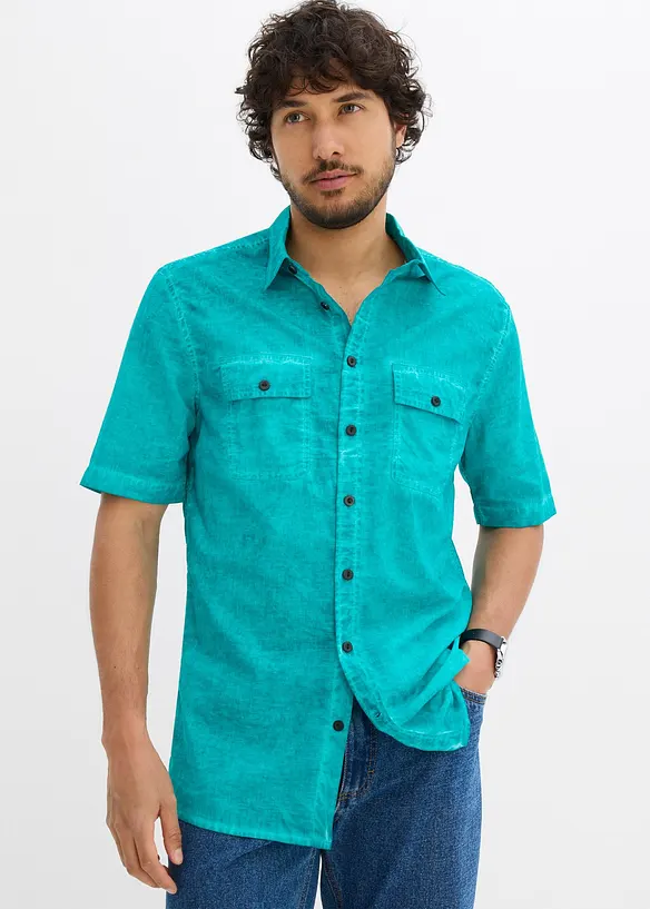Kortermet skjorte i vasket look, bonprix