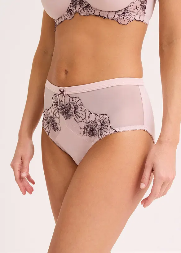 Truse med h&oslash;y midje og delikat broderi, bonprix