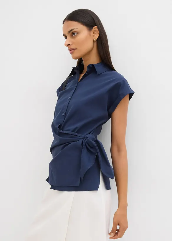 Kortermet bluse med knytedetalj, bonprix