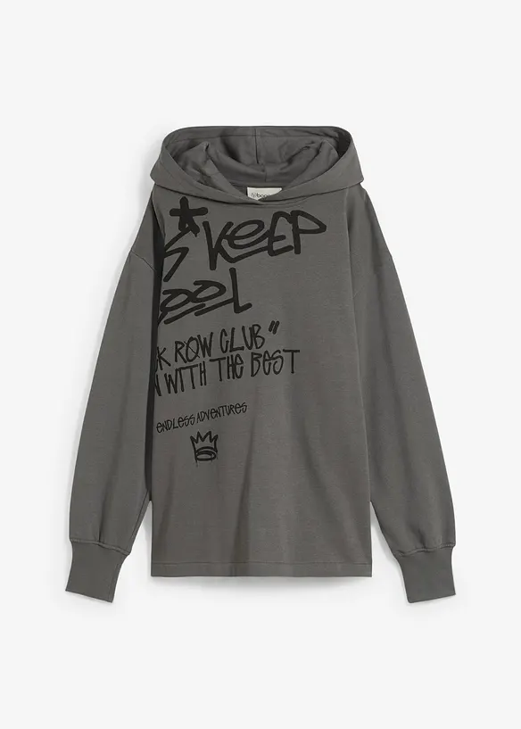 Hettegenser i 100% økologisk bomull med grafitti-skrift, bonprix
