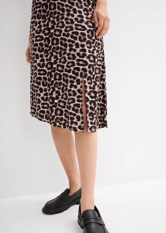 Skjørt med leopardprint og splitt, bonprix