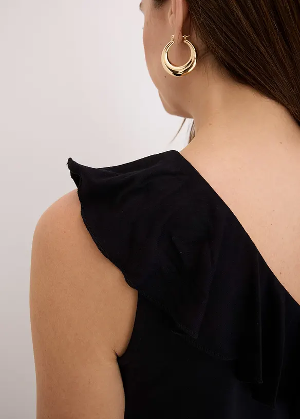 One shoulder-topp i myk viskosemiks med volang, bonprix