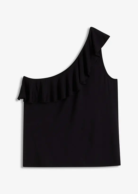 One shoulder-topp i myk viskosemiks med volang, bonprix