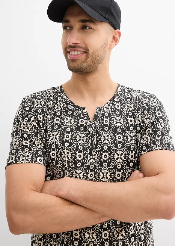 Henley T-skjorte i 100% &oslash;kologisk bomull, bonprix