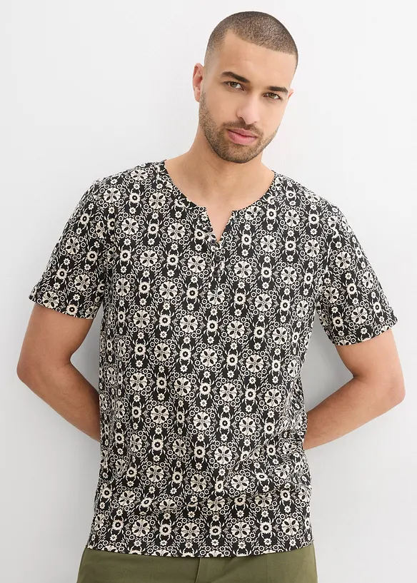 Henley T-skjorte i 100% &oslash;kologisk bomull, bonprix