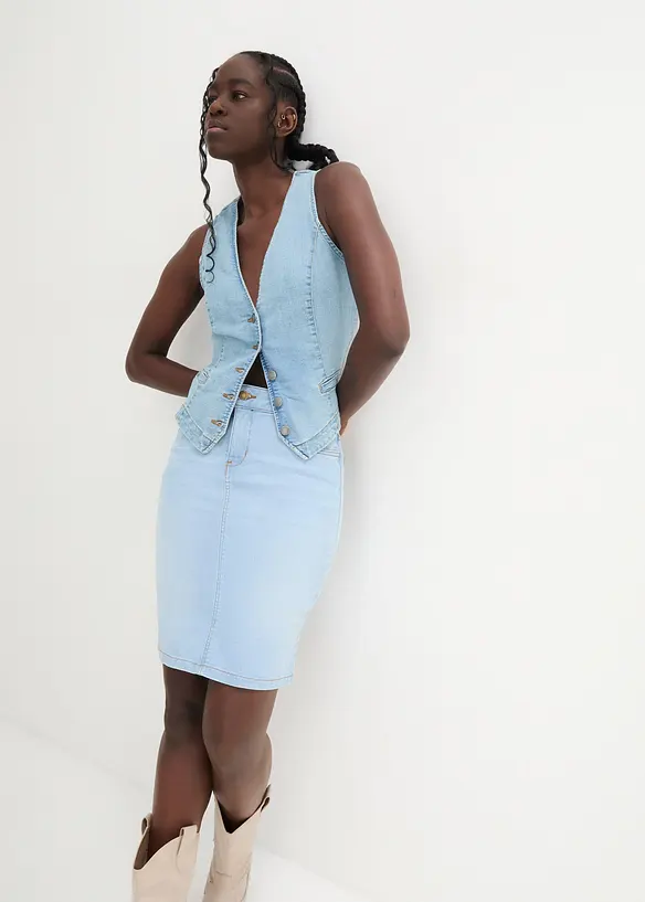 Jeansskj&oslash;rt med stretch, bonprix