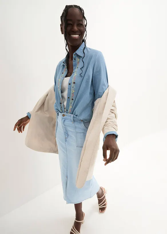 Jeansskjørt med splitt, bonprix