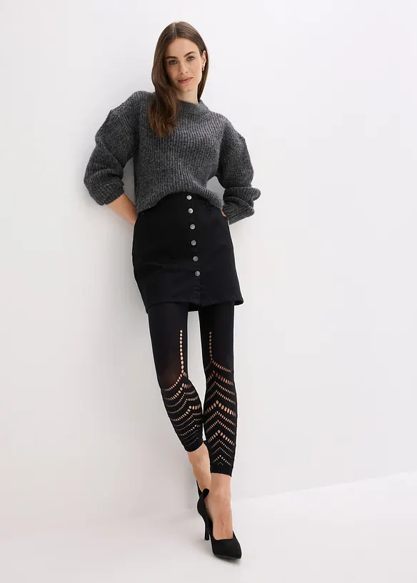 Leggings med komfortlinning og hullbroderi 80 DEN, bonprix
