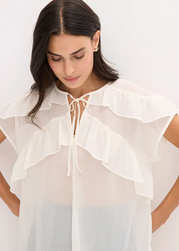 Chiffonbluse med volanger, bonprix