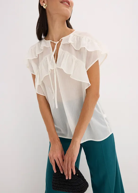 Chiffonbluse med volanger, bonprix