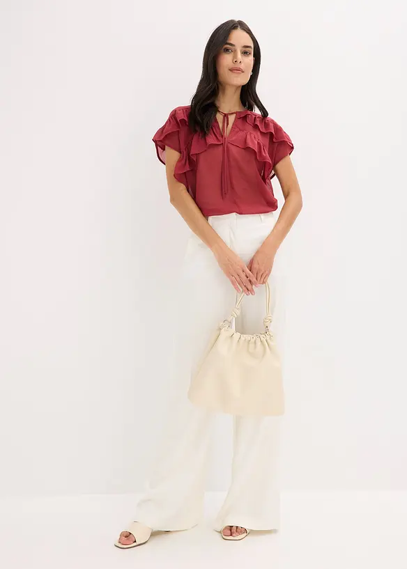 Chiffonbluse med volanger, bonprix