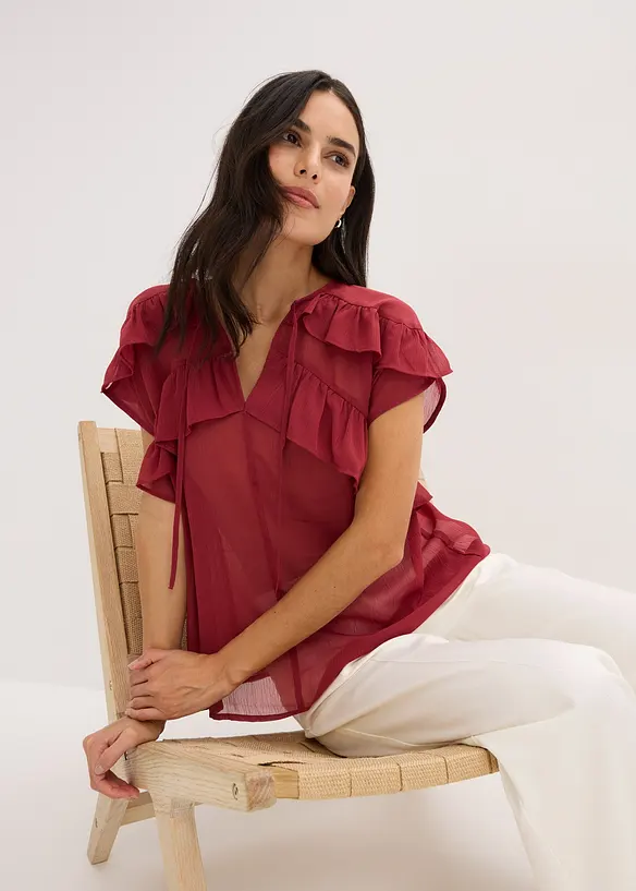 Chiffonbluse med volanger, bonprix