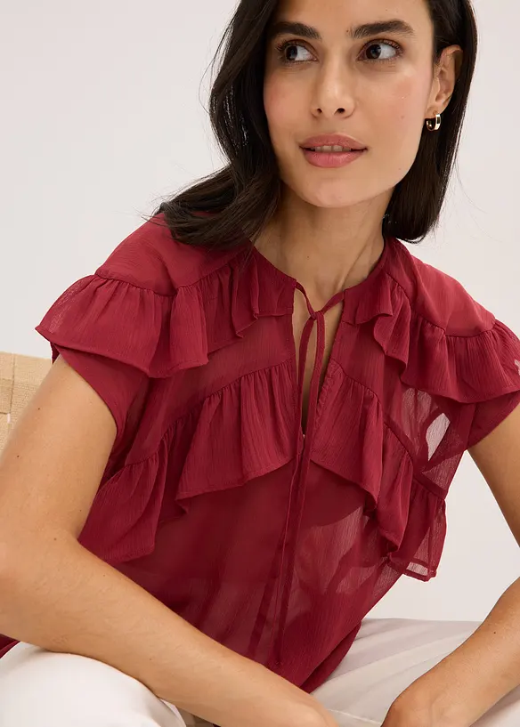 Chiffonbluse med volanger, bonprix