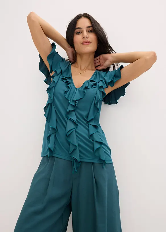 Topp med volanger av myk modalmiks, bonprix