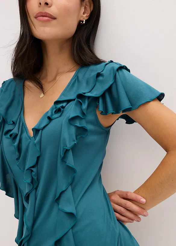 Topp med volanger av myk modalmiks, bonprix