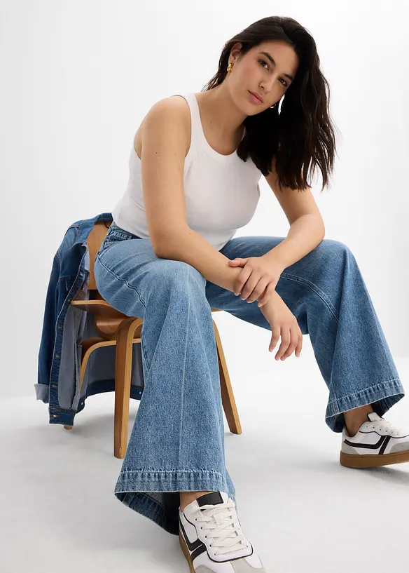 Wide Leg-jeans Mid Waist, Low Stretch Full Length, bonprix