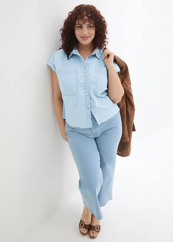 Kort boxy jeansbluse, bonprix