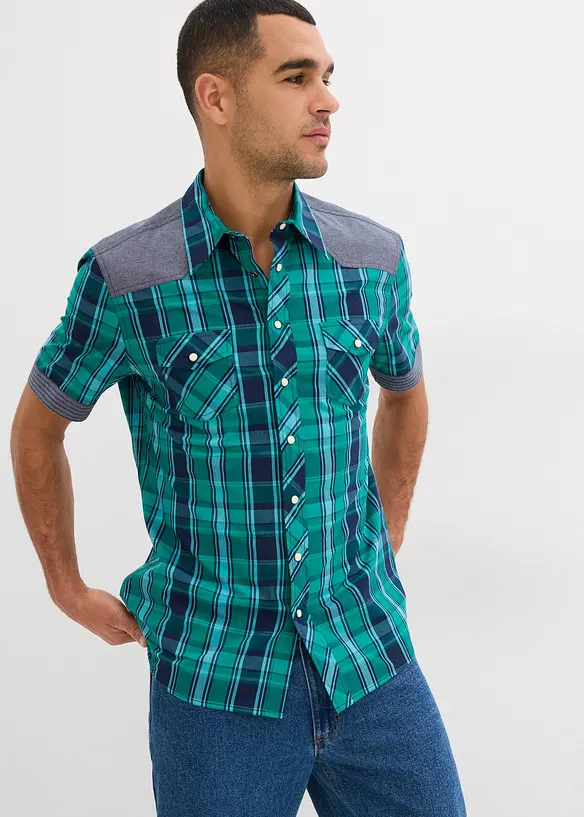 Kortermet skjorte  med denimbesetning, bonprix