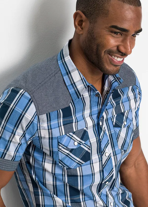 Kortermet skjorte  med denimbesetning, bonprix