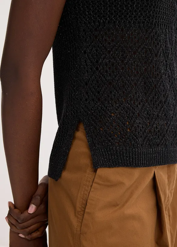 Strikket singlet med hullmønster og lurex, bonprix