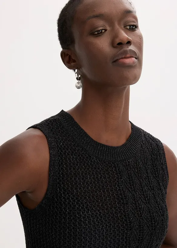 Strikket singlet med hullmønster og lurex, bonprix