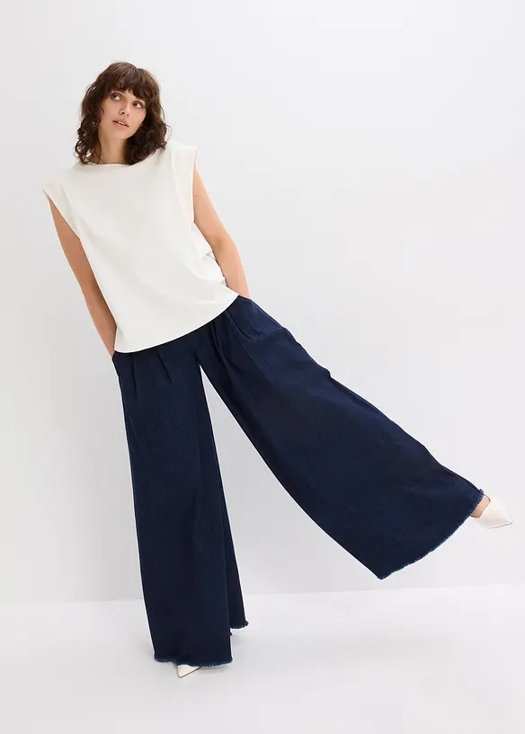 Topp med ribbekant på ermene, bonprix