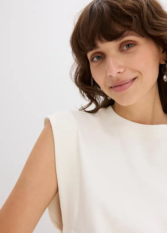Topp med ribbekant på ermene, bonprix
