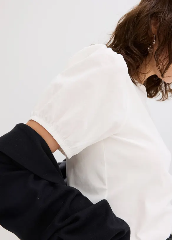 Jerseytopp med ermer av bomullspopelin, bonprix