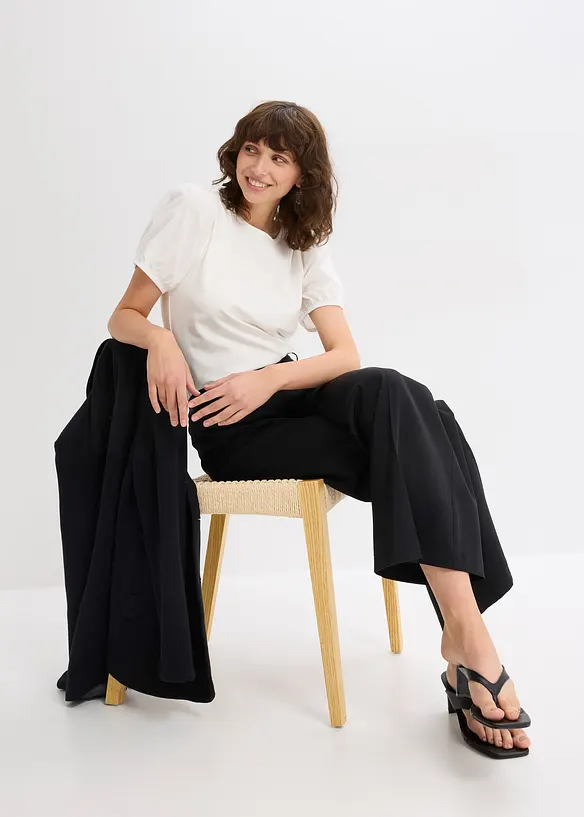 Jerseytopp med ermer av bomullspopelin, bonprix