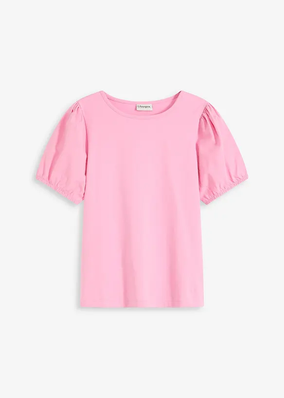 Jerseytopp med ermer av bomullspopelin, bonprix