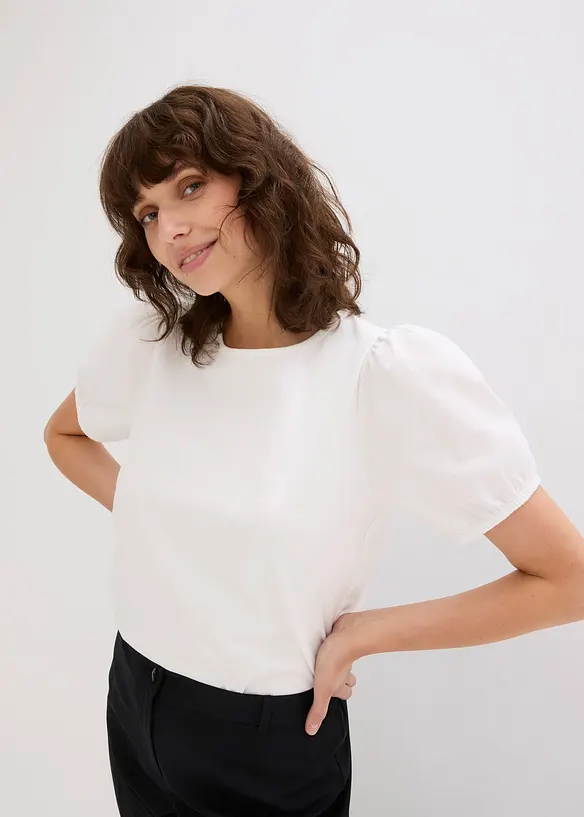 Jerseytopp med ermer av bomullspopelin, bonprix