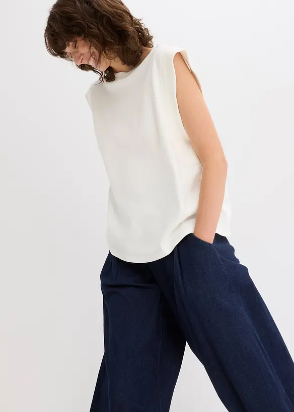 Topp med ribbekant på ermene, bonprix