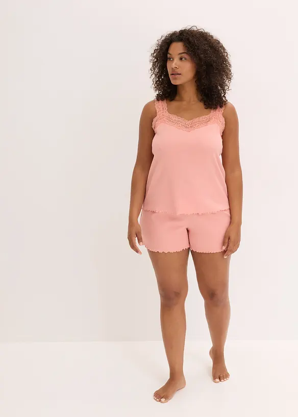 Shorty-pyjamas med  delikat blondebesetning, bonprix